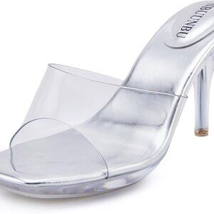 Clear Women Heels Synthetic Platform 3.78in Stiletto Square Toe Shoes